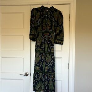 Gretchen Scott size XL Elegant Black and Green Patterned Dress 3/4 in sleeve
